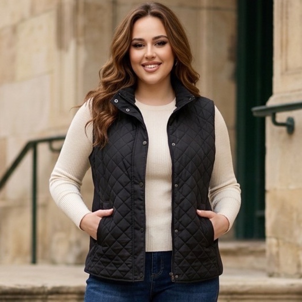 Cavalini Original Womens Black Quilted Vest Soft Sherpa Lining 3X Cottage Cabin